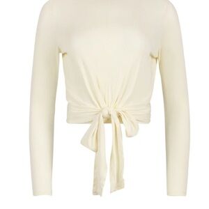 Cream Tie-Front Long Sleeve Top
